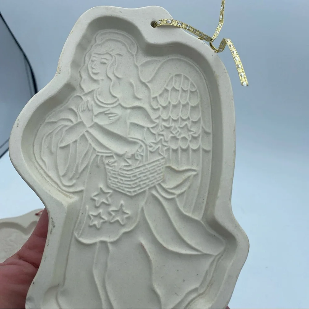 2 VTG Longaberger 1994 Pottery Cookie Molds Angel Hope And East Bunny Series